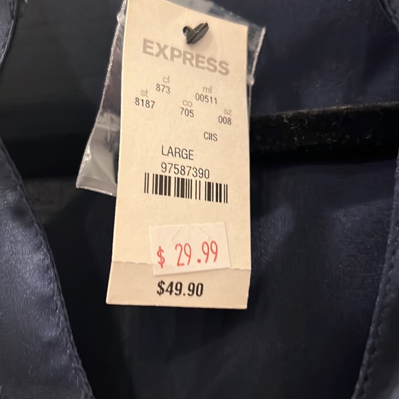 NWT Express Satin Navy Short-Sleeve Button Down dress shirt, Size L - Picture 3 of 4